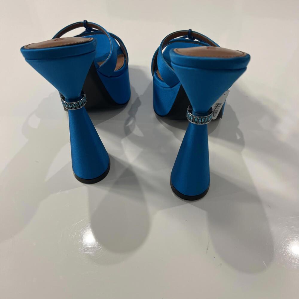 $1195 D'Accori Sienna  Satin Platform Mules Sky High size 38.5 - Picture 6 of 13